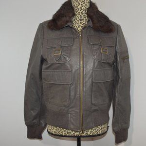 KULT Leather Bomber Jacket with removable Fur Collar